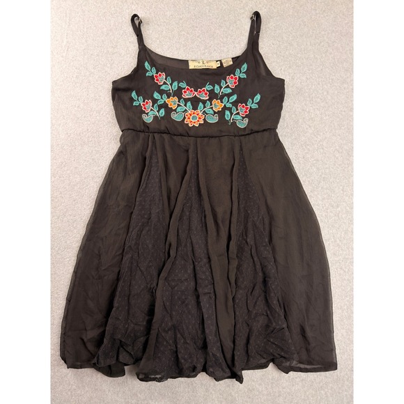 R Cinco Ranch Dresses & Skirts - R Cinco Ranch Black Floral Embroidered Mesh Panel Mini Dress Womens Medium